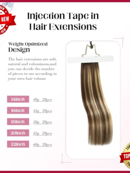 20 Inch Human Hair Tape Extensions 20 Pieces Seamless Injected Balayage